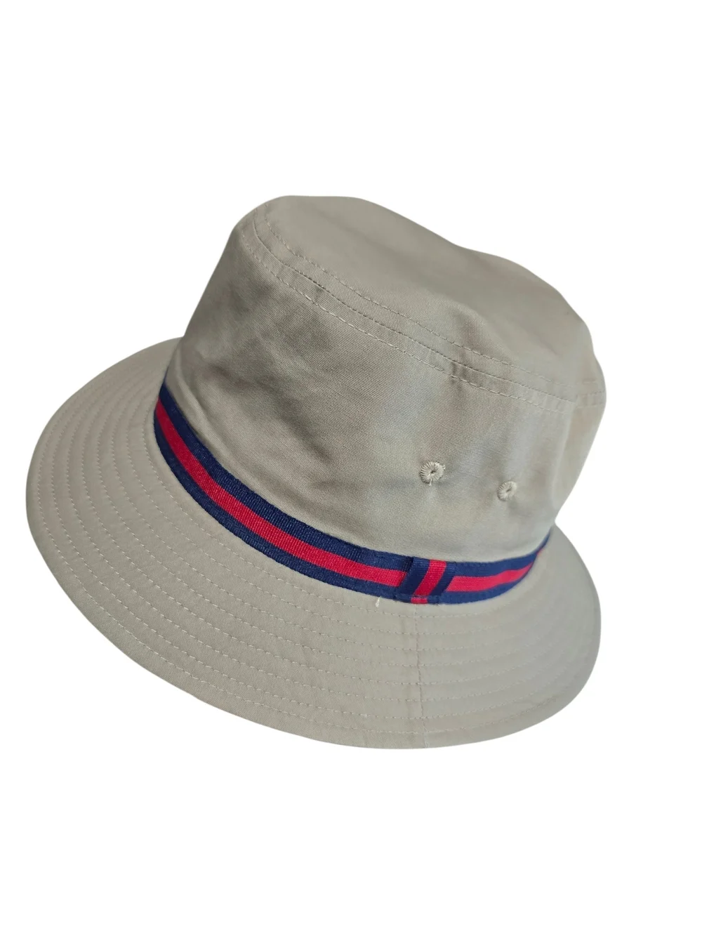 Dorfman Pacific Men's Beige Bucket Hat with Blue and Red Stripe Size Large